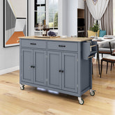 Kitchen Island Cart with Solid Wood Top & Locking Wheels, 4 Doors, Grey Blue